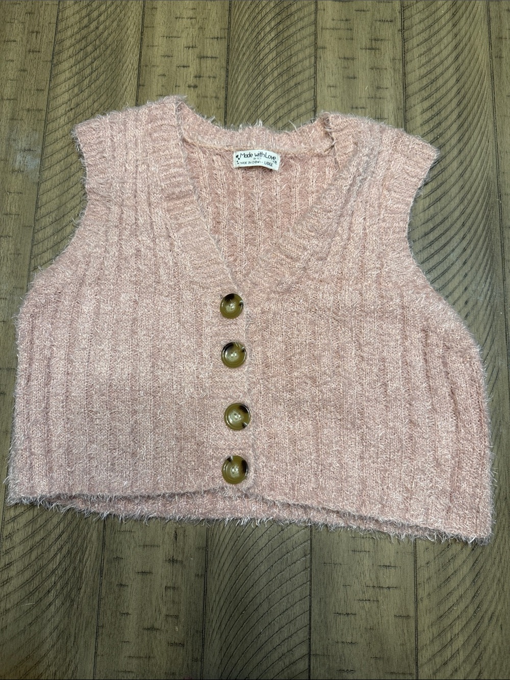Made With Love Blush Pink Fuzzy Button-Front Sweater Vest